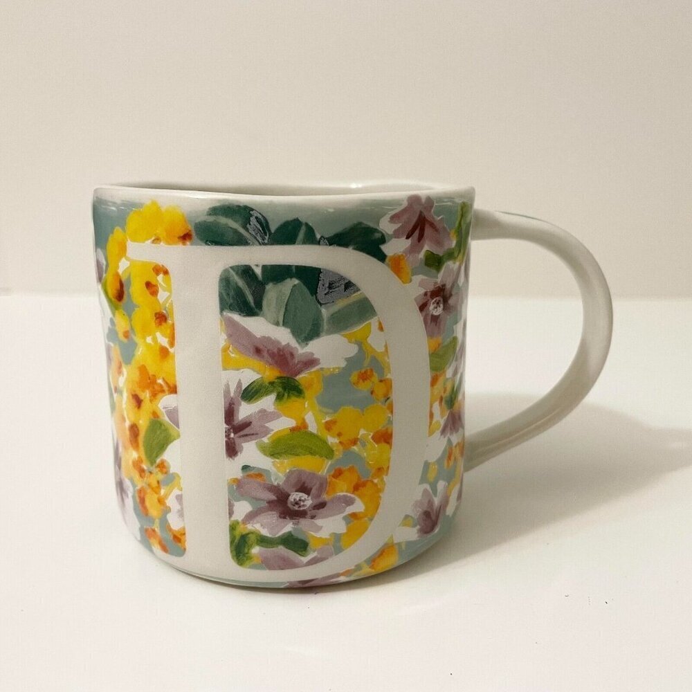 Anthropologie Floral Mug Monogram Letter D Cup